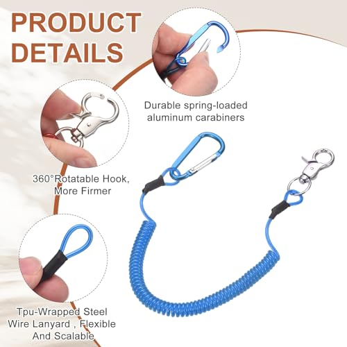 PATIKIL Fishing Lanyard, (39.37" Length, Blue) (3Pcs), Retractable Coiled Tether Anti-Lost Rope Coiled with Carabiners and 360° Rotatable Hook, Suit for - Fishing/Hunting/Hiking/Boating - color: Blue, size: 39.37"
