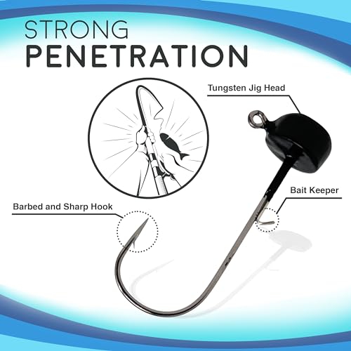 Reaction Tackle Tungsten Mushroom Head Jig Heads, Ned Rig Shroom Jigs for Finesse Bass Fishing, Stand Up Bait with Weedless and EWG Hook Options (5-Pack) - color: Black, size: 1/10 Oz Weedless