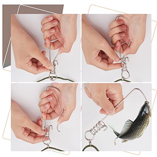 SUPERFINDINGS 2Sets 2 Style Stainless Steel Fishing Stringer Clip Set Including Hooks Wire Clasps Foam Buoyancy Rods Plastic Handlea and Storage Bag