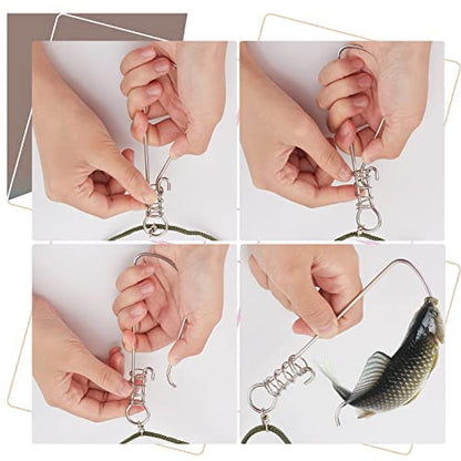 SUPERFINDINGS 2Sets 2 Style Stainless Steel Fishing Stringer Clip Set Including Hooks Wire Clasps Foam Buoyancy Rods Plastic Handlea and Storage Bag