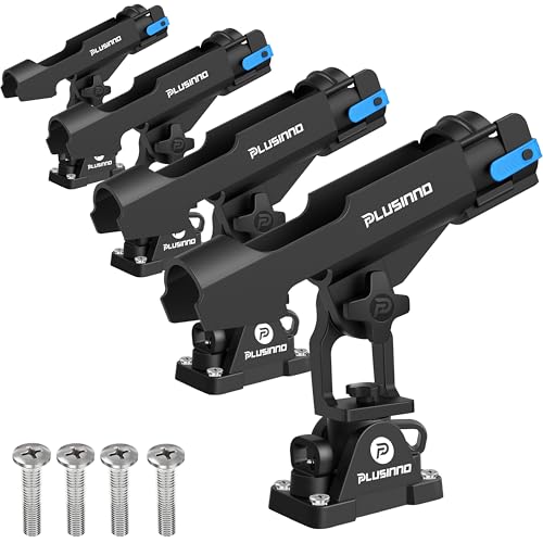 PLUSINNO 2 in 1 Fishing Rod Holders for Boat, Kayak Fishing Rod Holder, Fishing Pole Holders for Track Mount / Deck Mount, Fishing Gear with Fishing Rod Protective Strap, Fishing Accessories & Gifts - color: Rod Holder - 4 Pack(No Track)