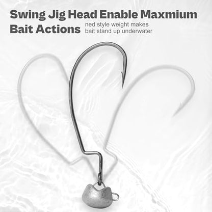 OJY&DOIIIY Swing Weedless Ned Rig Jig Heads, 12 Pack Finesse Mushroom Shaky Jigheads 1/16 3/32 1/8 3/16 1/4oz for Bass Fishing - size: 3/32oz - 12Pack