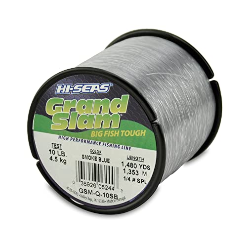 HI-SEAS Grand Slam Monofilament Fishing Line - Strong & Abrasion Resistant in Clear, Pink, Green, Smoke Blue, Fluorescent Yellow Freshwater & Saltwater – Quarter Pound Spool - color: Smoke Blue, style: 10 Lb Test, 0.30 Mm Dia, 1480 Yd