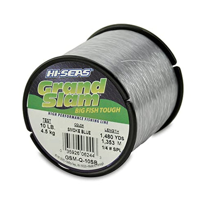 HI-SEAS Grand Slam Monofilament Fishing Line - Strong & Abrasion Resistant in Clear, Pink, Green, Smoke Blue, Fluorescent Yellow Freshwater & Saltwater – Quarter Pound Spool - color: Smoke Blue, style: 10 Lb Test, 0.30 Mm Dia, 1480 Yd