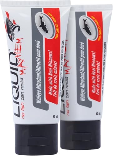 Liquid Mayhem Walleye Fish Attractant Gel 60 ml / 2 oz · 60 Uses – Real Anchovy Bait & Aminos | UV-Enhanced Long-Lasting Gel – All Lure Types - size: 2-Pack