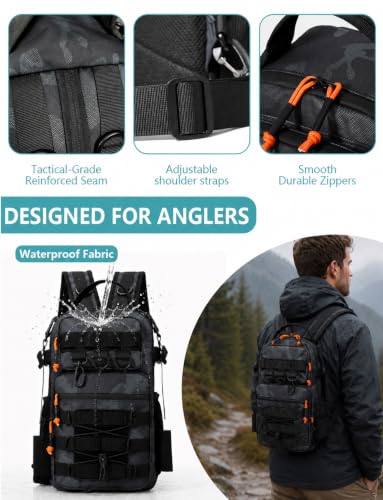 2 in 1 Compact Tactical Fishing Backpack with Tackle Boxes, Lightweight Waterproof Tackle Bag Fit 2 * 3600 Tackle Boxes, 2 Rod Holders Storage, Fishing Accessories Gift for Men Green - color: green