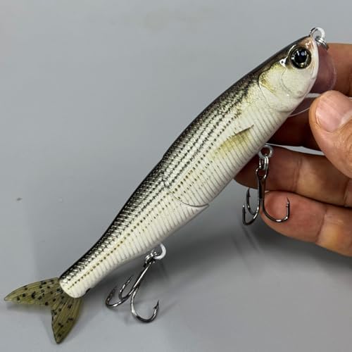 Topwater Artificial Bionic Wobbler Fishing Lure, 5.5in/1.02oz Slow Sinking Simulation Multi Jointed Hard Bait, Fishing Accessories for Freshwater & Saltwater - color: White