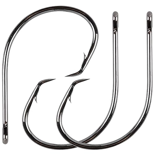 Inline Circle Hooks Saltwater, 80pcs High Carbon Steel Catfish Hooks in-Line Straight Eye Octopus Circle Hook Saltwater Freshwater Fishing Hooks for Catfish Bass - size: 80pcs 9/0