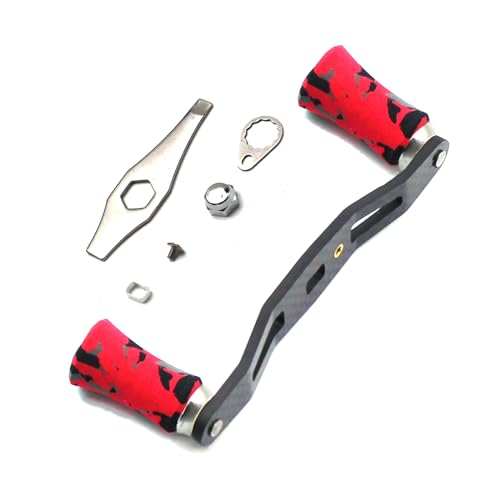 Mr. Z 95mm Carbon Fiber Baitcasting Reel Handle Compatible for Abu Garcia Shimano Daiwa Light Weight Low Profile Casting Reel - color: CAMO Red, size: Right-handed