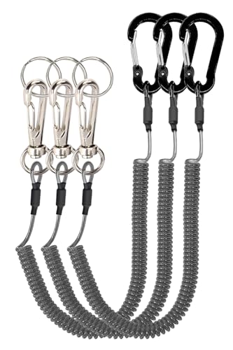 Lix&Rix Retractable Safety Coiled Lanyard with Aluminium Alloy Carabiner Clip, Black/Blue/Green/Red/Silver/Yellow - color: Black, Rotatable 3pcs