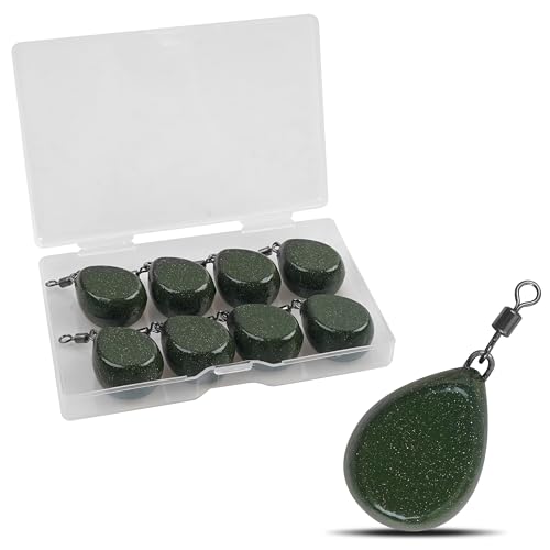 Carp Fishing Weights Sinkers, 4/8pcs Coated Tapered Flat Pear Fishing Sinkers with Swivels for Carp/Coarse Fishing Tackle 3 Colors - style: Green-4pcs