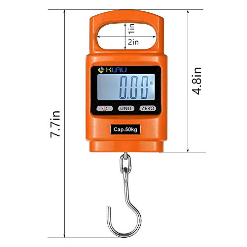 Klau Portable Fish Weighing Scale, Orange, 100 lb / 1600 oz | Heavy Duty Digital Hanging Scale, LCD Display with Backlight, For Home Farm Hunting Outdoor