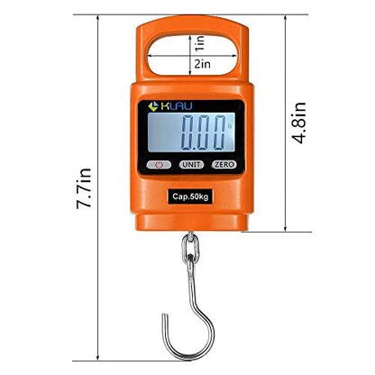 Klau Portable Fish Weighing Scale, Orange, 100 lb / 1600 oz | Heavy Duty Digital Hanging Scale, LCD Display with Backlight, For Home Farm Hunting Outdoor