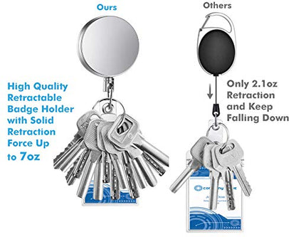 Selizo 4 Pieces Retractable Badge Holder Heavy Duty Badge Reels ID Holder with Keychain Ring Clip for ID Card Carabiner Key Card Work Badge - color: Silver