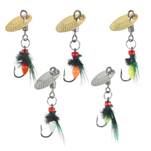 5-Pack Artificial Fly Fishing Lures with Spinner Blades, Ideal for Bass, Trout, Sunfish & Pike Fishing