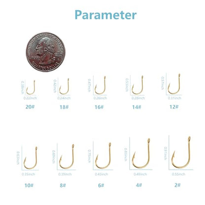 Dyxssm Small Fishing Hooks for Freshwater, 1000pcs 600pcs 400pcs Trout Fish Hook Set, 10 Sizes #2-#20 - color: Gold, style: 400pcs (#2-#20)