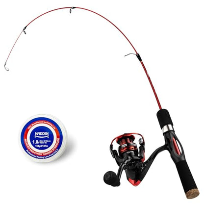 WIDDEN Ice Fishing Rod and Reel Combo, 27" Medium Light Spinning Ice Fishing Pole, Gear with Tackle Box Kit, Line, Lures for Saltwater, Freshwater Trout, Bass, Walleye