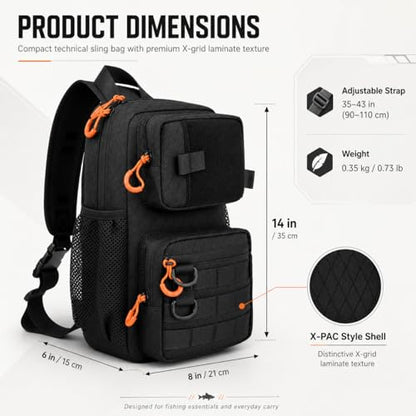 X-PAC Fishing Sling Bag 6L Waterproof Crossbody Tackle Pack with Rod Holder