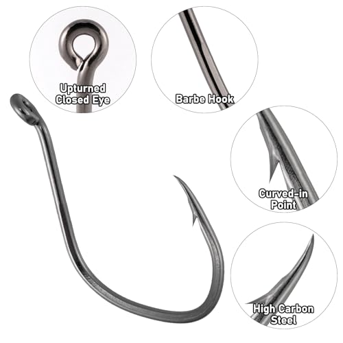 Dr.Fish 50 Pack Big River Bait Hooks Catfish Fishing Hooks Live Bait Offset Freshwater River Fishing Trotline Catfish Tackle - size: #4-50 Pack