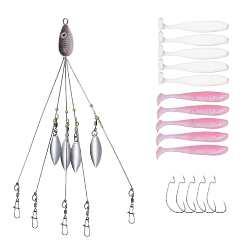 Dnyta 5 Arms Umbrella Rig Kit Umbrella‑Style Alabama Rig Kit, Stylish | Multi‑Arm Fishing Bait Rigs Crank Hook and Soft Bait for Trout Perch Walleye Freshwater/Saltwater Boat Trolling - color: Stylish
