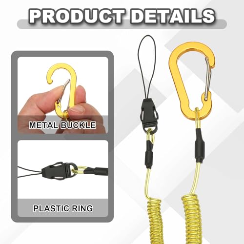 PATIKIL Coiled Lanyards with Buckle Retractable Safety Ring and Quick Release Detachable Buckle for Fishing Equipment - color: Yellow, size: 40 Inch