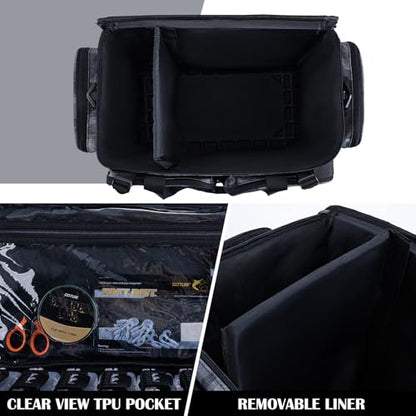 Goture Large Tackle Bag,Store Up to 8PCS 3700 Plus 4PCS 3600 Tackle Trays(Not Included),Water Resistant Saltwater Gear Storage Big Fishing Bag with EVA Bottom,Gifts for Men(21.65"x11.8"x15.16") - color: A1 Camo 1 Extra Large Without Trays