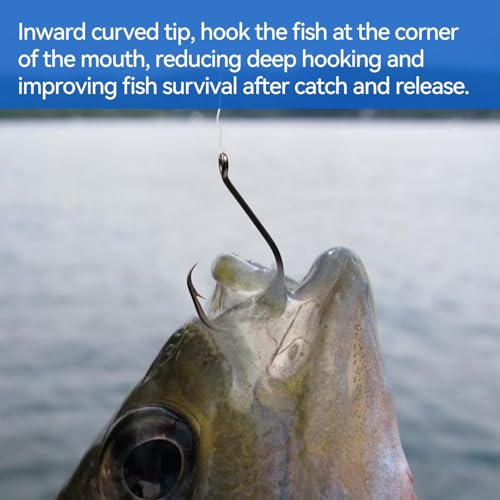 50Pcs Circle Hooks with Fishing Hook Remover, Super Sharp and Offset Catfish Octopus Circle Hooks for Saltwater and Freshwater, Nickel Coated High Carbon Steel, Sizes #1-8/0 - color: Black Nickel, size: 6/0