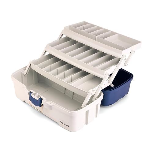 Plano Three-Tray Tackle Box Striper Kit, Blue/Grey, Rust-Proof Brass Latch, Top-Access Tray Compartments with Deep Storage, Made in the USA, Portable Fishing Gear Storage Organizer - style: Striper