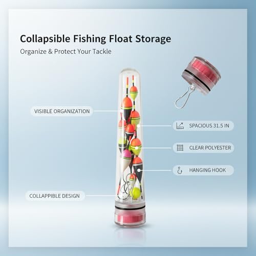 Collapsible Fishing Float Storage Tube - Clear Polyester Tackle Organizer with Hanging Hook, 31.5 Inch Bobber Bag for Space-Saving Gear Protection (1 Pack)
