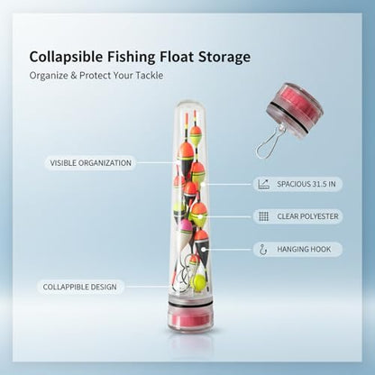 Collapsible Fishing Float Storage Tube - Clear Polyester Tackle Organizer with Hanging Hook, 31.5 Inch Bobber Bag for Space-Saving Gear Protection (1 Pack)
