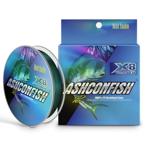 Ashconfish Braided Fishing Line Color Never Fade 8 Strands Super Strong PE Fishing Line Abrasion Resistant Fishing Wire Zero Stretch 6lb to 300lb - color: Moss Green, size: 109Yards(100m)-6lb/0.10mm