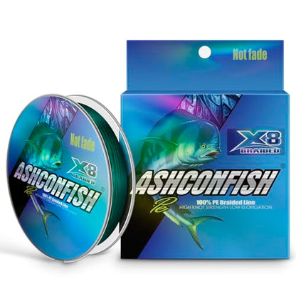 Ashconfish Braided Fishing Line Color Never Fade 8 Strands Super Strong PE Fishing Line Abrasion Resistant Fishing Wire Zero Stretch 6lb to 300lb - color: Moss Green, size: 109Yards(100m)-6lb/0.10mm