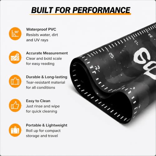 47.2in Fish Measuring Board, Waterproof PVC Ruler with 90° Bump Board | Portable fish ruler for accurate measuring. Ideal for bass, trout and pike on boats, kayaks, coolers and docks.