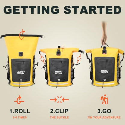OSAH DRYPAK Waterproof Backpack Dry Bag 35L/55L/85L – Heavy Duty Roll-Top Hiking Backpack for Travel, Kayaking, Boating, Camping, Rafting and Fishing - color: Yellow, size: 55L