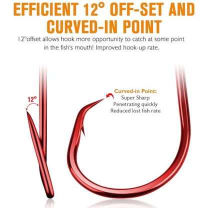 Dovesun Circle Hooks for Catfish 2X Strong 100PCS Catfish Hooks Octopus Circle Hooks Saltwater and Freshwater Black & Red Size 1/0-8/0 - color: Red, size: 2/0*100PCS