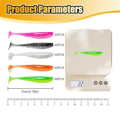 Fishing Soft Lures Paddle Tail Swim Baits Plastic Baits Crappie Walleye Trout Bass Fishing Baits for Jig Heads Saltwater/Freshwater 40PCS - color: Style B