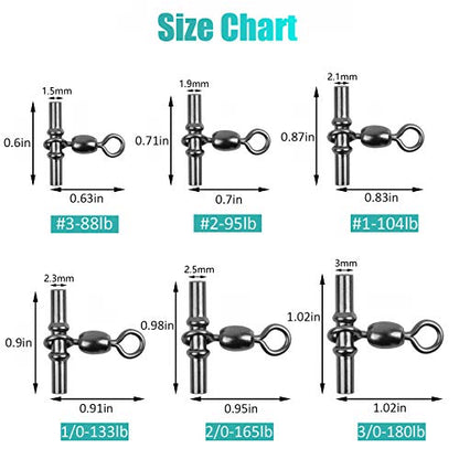3 Way Swivels Heavy Duty Sleeve Swivel for Deep Drop Rigs Saltwater Tackle | Crossline Three Way Swivels Fishing Tackle Line Connector Sliders - size: 2/0-25pcs