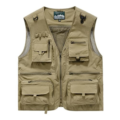 Men's & Youth Outdoor Fishing Vest,Khaki Work Safari Travel Photography Vests,Family Matching Hiking Waistcoat,2XL(US S)