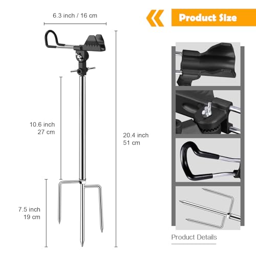 Fishing Rod Holders, Fishing Pole Holders for Ground, Multifunctional Stainless Steel Beach Fishing Rod Holder Fishing Gifts for Men(2 Pack ) - color: Black