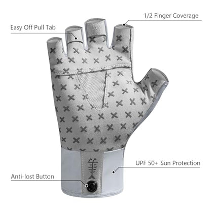 BASSDASH Unisex UPF 50+ Half Finger Sun Gloves Fingerless Breathable UV Protection for Fishing Hiking Kayaking Rowing FG02 - color: Cool Grey/Marlin, size: Small