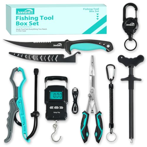 Jenseits Fishing Tool Kit, Fish Gripper, Fishing Pliers, Digital Fish Scale, Fillet Knife, Hook Remover & Fishing Accessories Set, Freshwater Saltwater Fishing Gear, Fishing Gifts for Men Angler - size: 7pcs (with scale)