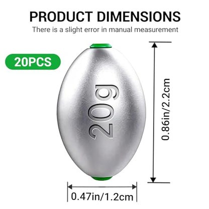 Fishing Egg Lead Sinkers Kit, 20pcs/25pcs Oval Shot Drop Weights Sinker for Bass Carp Catfish Saltwater Freshwater Casting Bottom Fishing Tackle (0.35oz/0.53oz/0.7/1oz) - color: 3/4oz-25pcs
