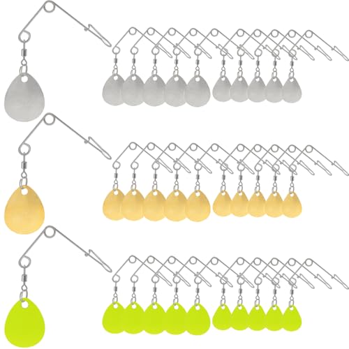 Fishing Spinnerbait Smooth Spoons Kit Fishing Spinner Blades Smooth Spoons Rigs with Willow and Teardrop Making Fishing Lures Replacement Accessories - color: 30Pcs Gold, silver and green