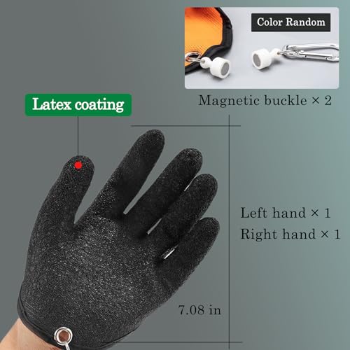Zoranala 2Pcs Fishing Gloves for Men with Magnet Release - Professional Anti-Slip Catch Fish Gloves,Puncture Proof Fishing Glove for Handling,Catching,Cleaning,Hunting,Fisherman Fishing Accessories