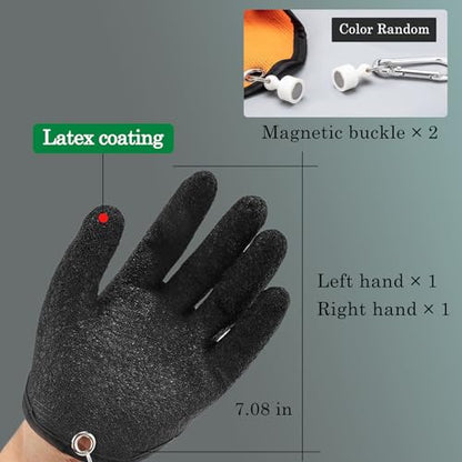 Zoranala 2Pcs Fishing Gloves for Men with Magnet Release - Professional Anti-Slip Catch Fish Gloves,Puncture Proof Fishing Glove for Handling,Catching,Cleaning,Hunting,Fisherman Fishing Accessories