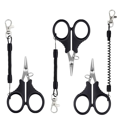 3 Pieces Fishing Scissors, Stainless Steel Fishing Line Cutter &braided Line Cutter, Cutters with Titanium Coating-Fishing with Hook and Retractable Coil Lanyards Fishing Accessories (Silver) - color: Silver