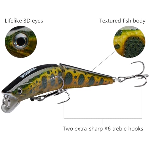 BASSROCK Minnow Swimbait Bass Trout Fishing Lure with Movable Lip Hard Bait 3.5” 1/2oz - color: Golden/Black