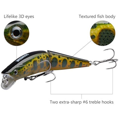BASSROCK Minnow Swimbait Bass Trout Fishing Lure with Movable Lip Hard Bait 3.5” 1/2oz - color: Golden/Black