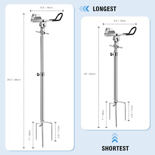 2 Pack Fishing Rod Holder for Bank Fishing, 360 Rotation Multifunctional Stainless Steel Fishing Rod Holder for Ground，Suitable for Shore Fishing scenarios