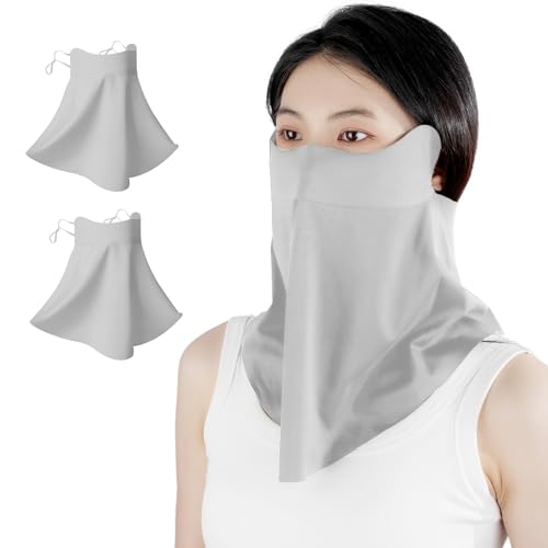UV Sun Protection Face Mask with Neck Coverage UPF 50+ Face Shield Breathable Design for Summer Outdoor Activities - color: 2 Pack Grey